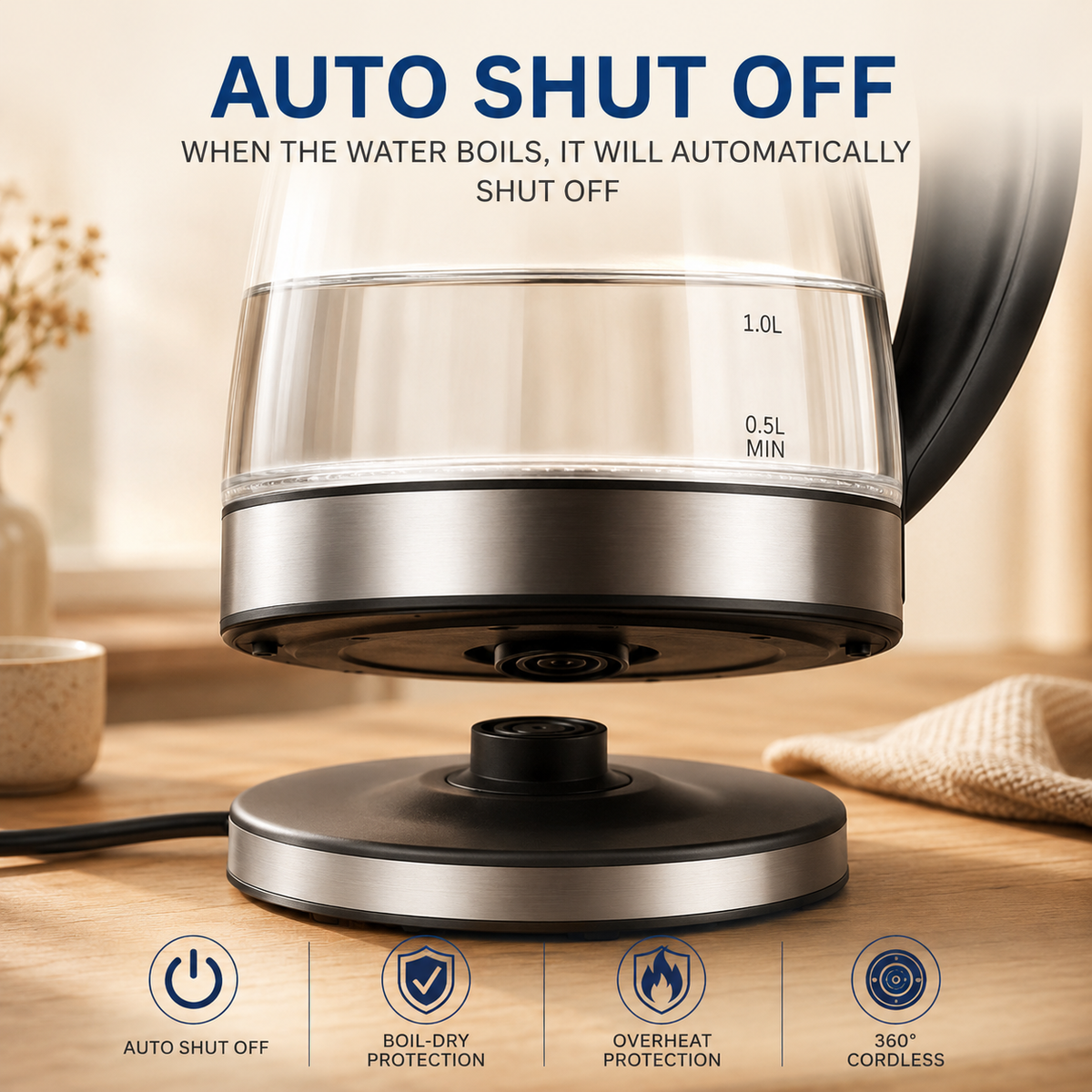 1.8L Electric Glass Kettle with LED Illumination — product view 9