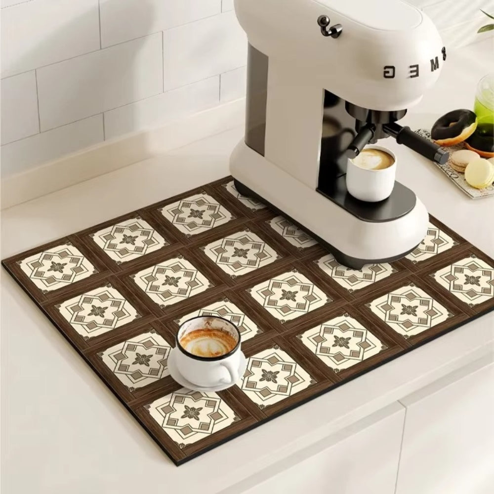 Retro Tile Design Absorbent Coffee Mat — product view 2