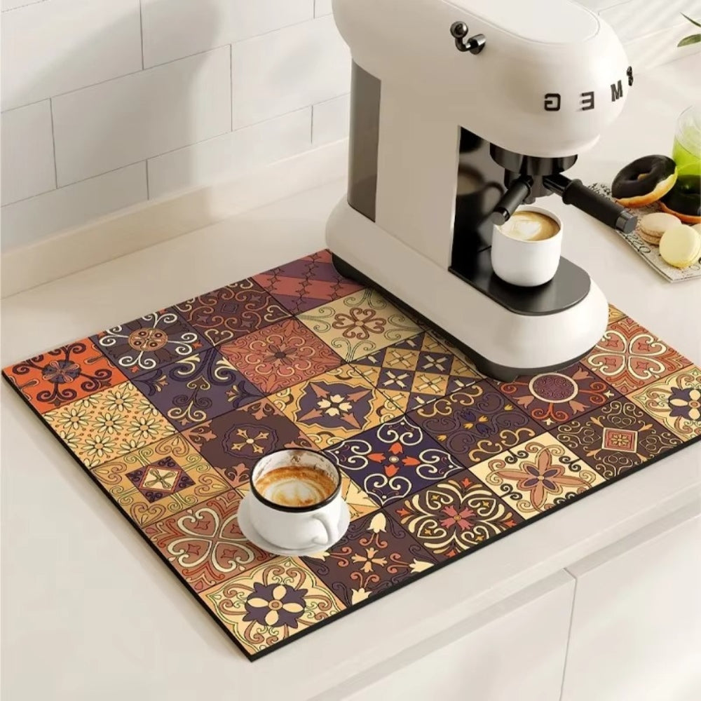 Retro Tile Design Absorbent Coffee Mat — product view 5