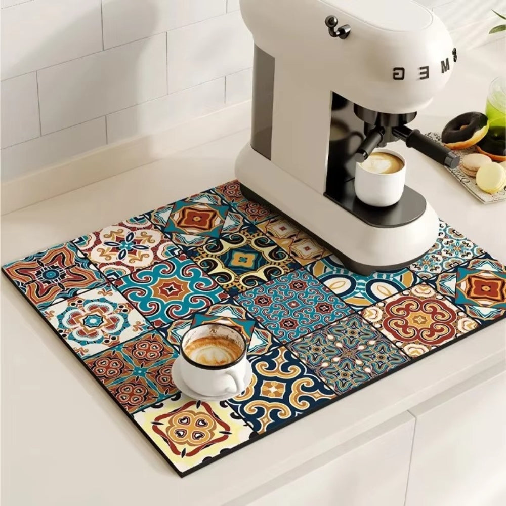 Retro Tile Design Absorbent Coffee Mat — product view 9
