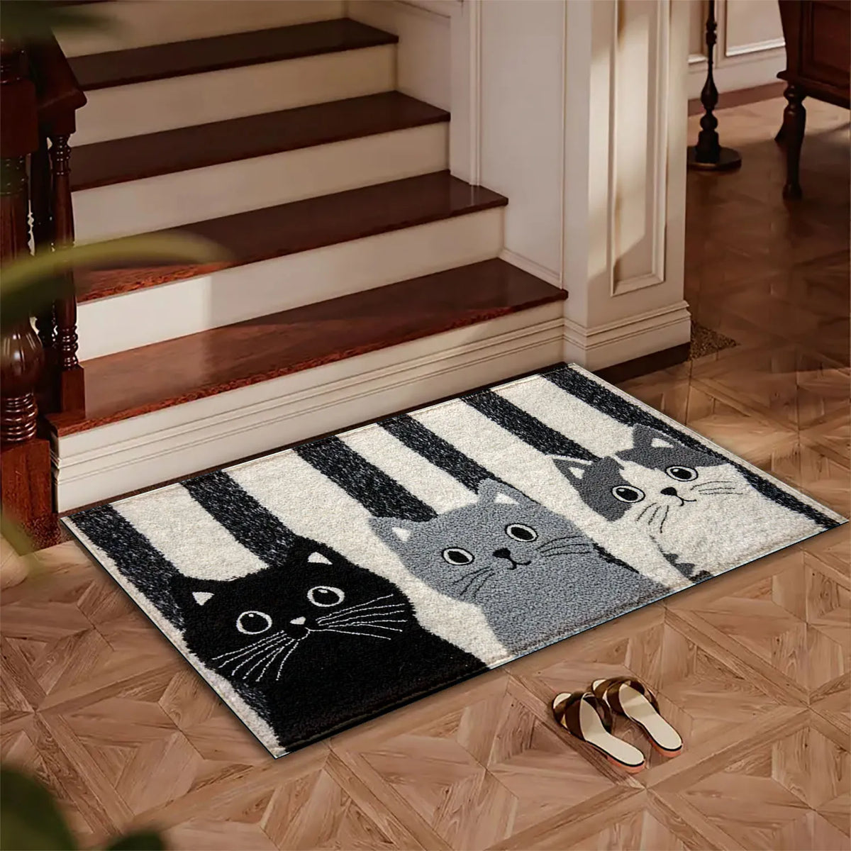 Striped Cartoon Cat Rug Waterproof Soft Floor Mat — product view 3