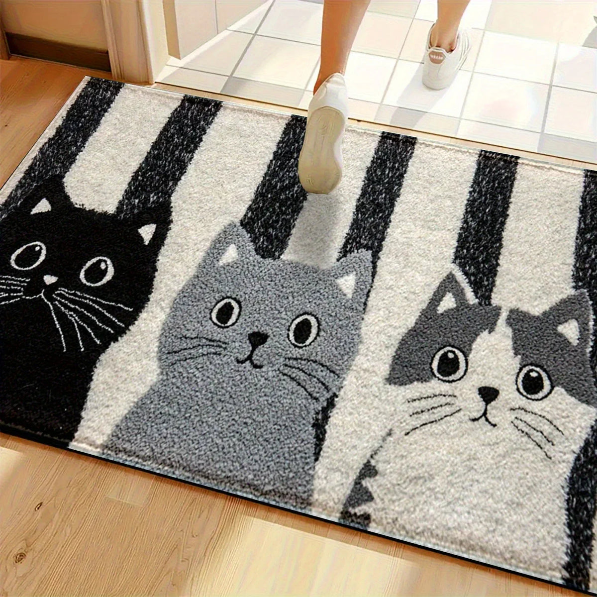 Striped Cartoon Cat Rug Waterproof Soft Floor Mat — product view 4