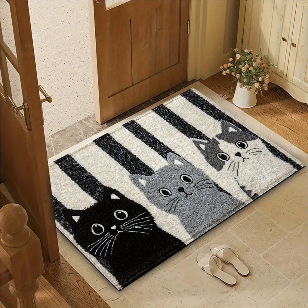 Striped Cartoon Cat Rug Waterproof Soft Floor Mat — product view 5