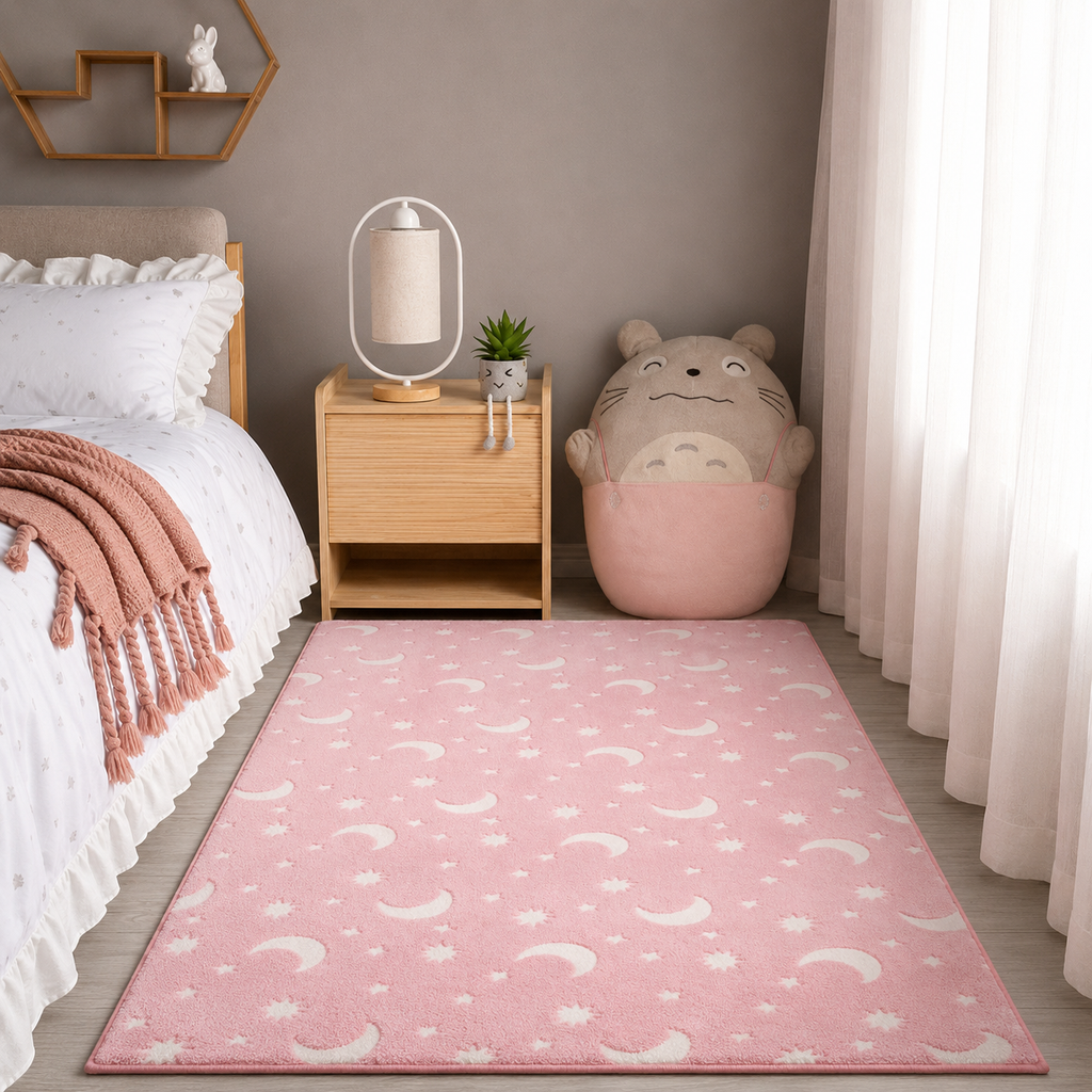 Magical Glow in the Dark Kids Rug with Moon and Star Design — product view 2