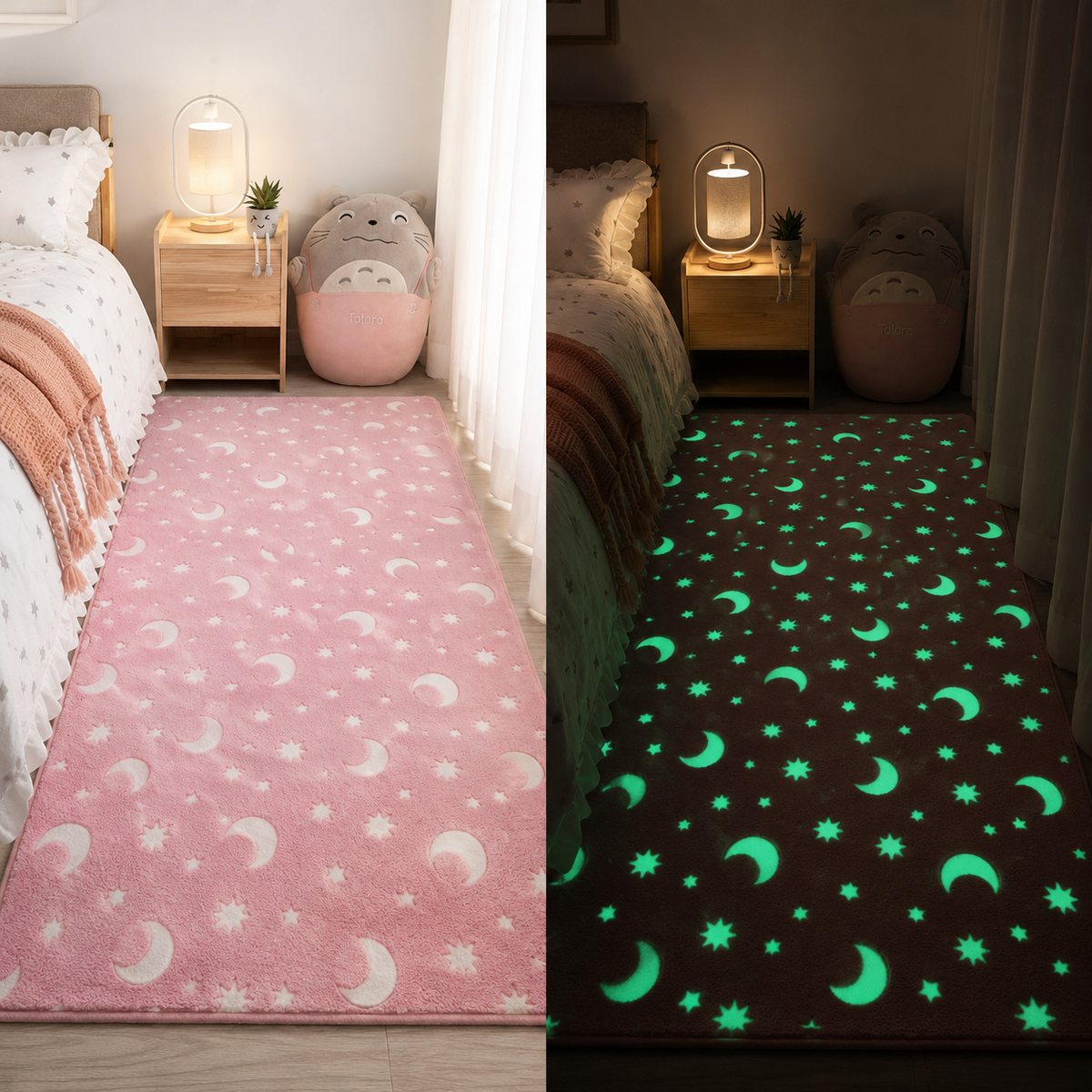 Magical Glow in the Dark Kids Rug with Moon and Star Design — product view 3