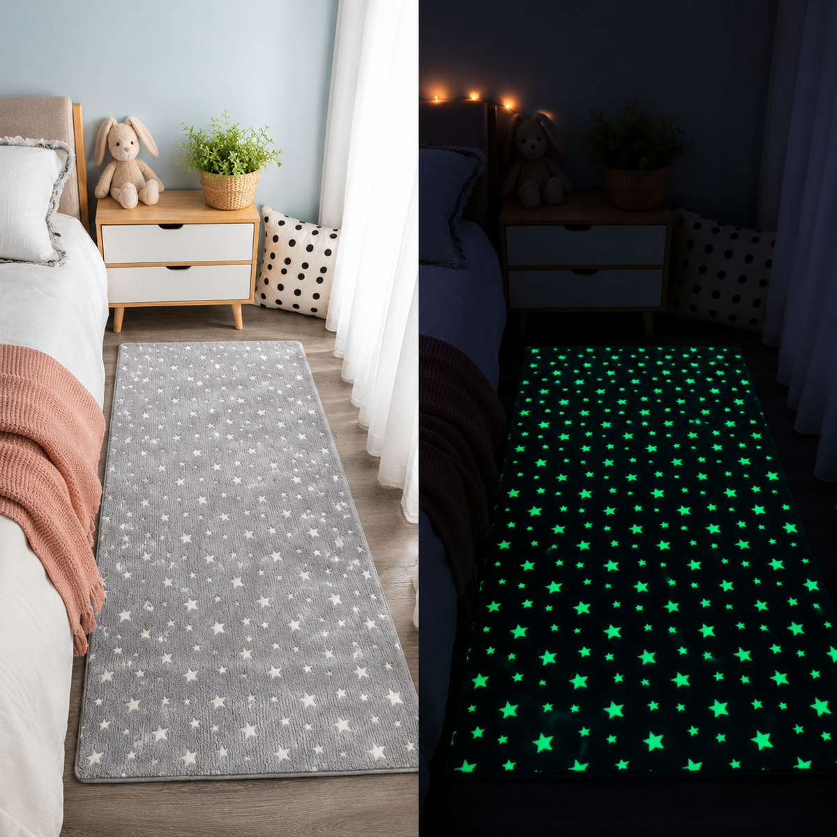 Magical Glow in the Dark Kids Rug with Moon and Star Design — product view 5
