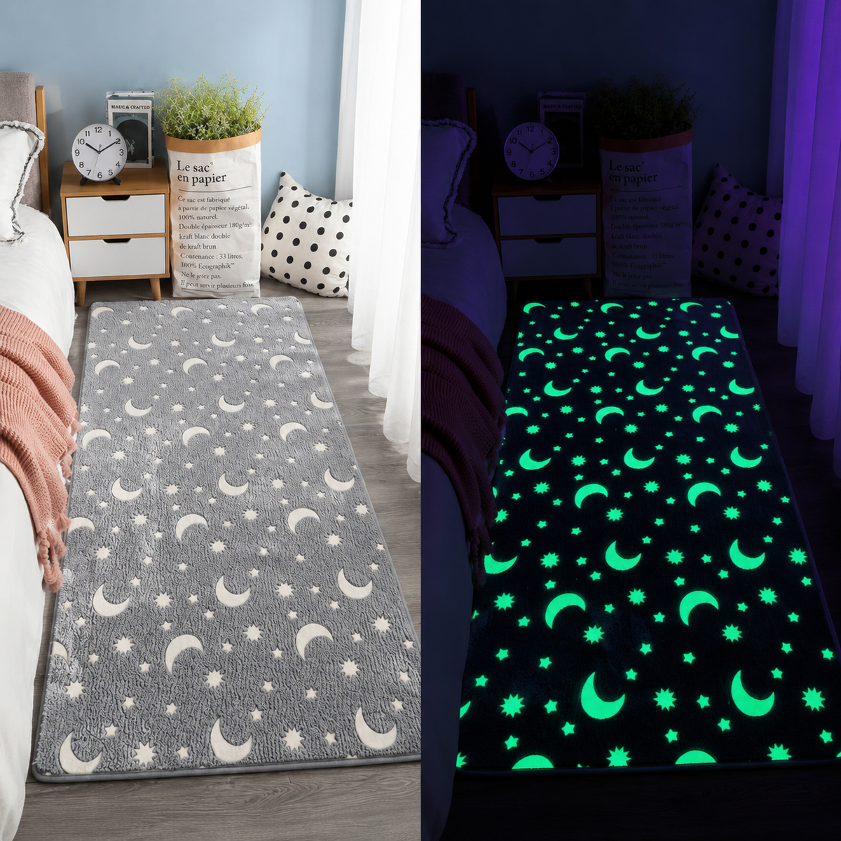Magical Glow in the Dark Kids Rug with Moon and Star Design — product view 7