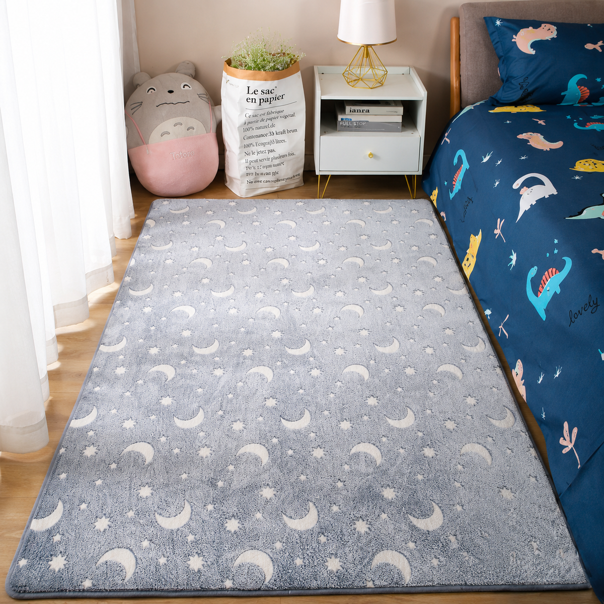 Magical Glow in the Dark Kids Rug with Moon and Star Design — product view 11