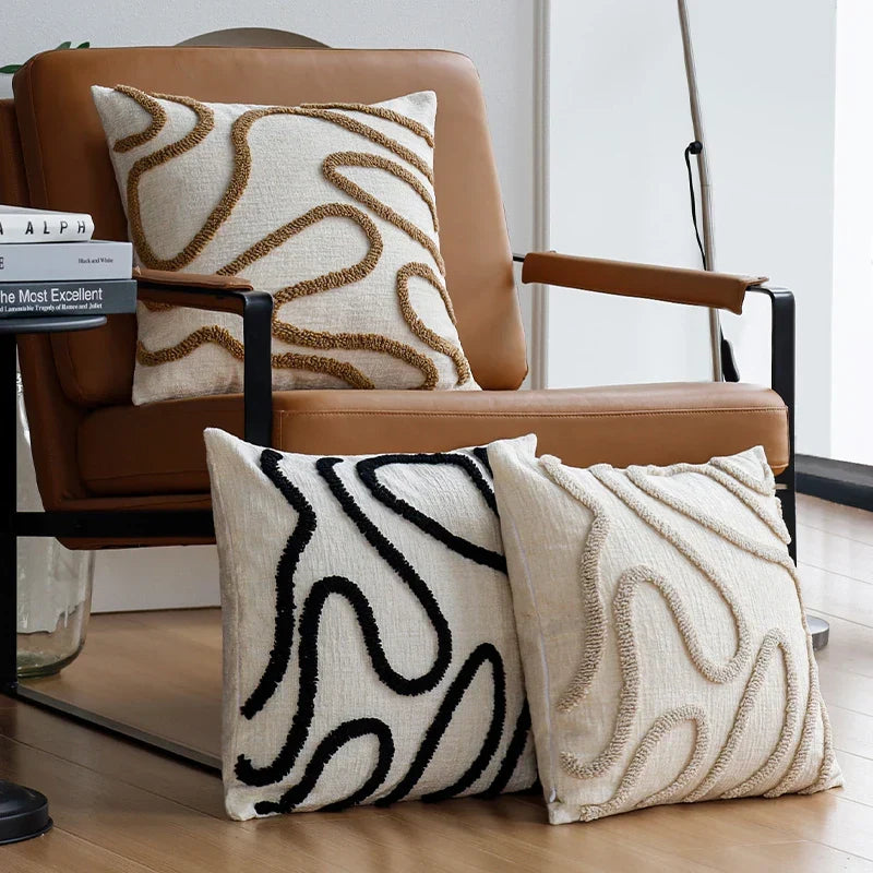 Boho Chenille Cushion Cover with Geometric Lines — product view 2