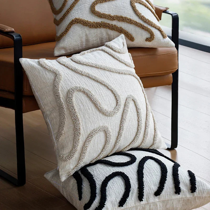 Boho Chenille Cushion Cover with Geometric Lines — product view 3