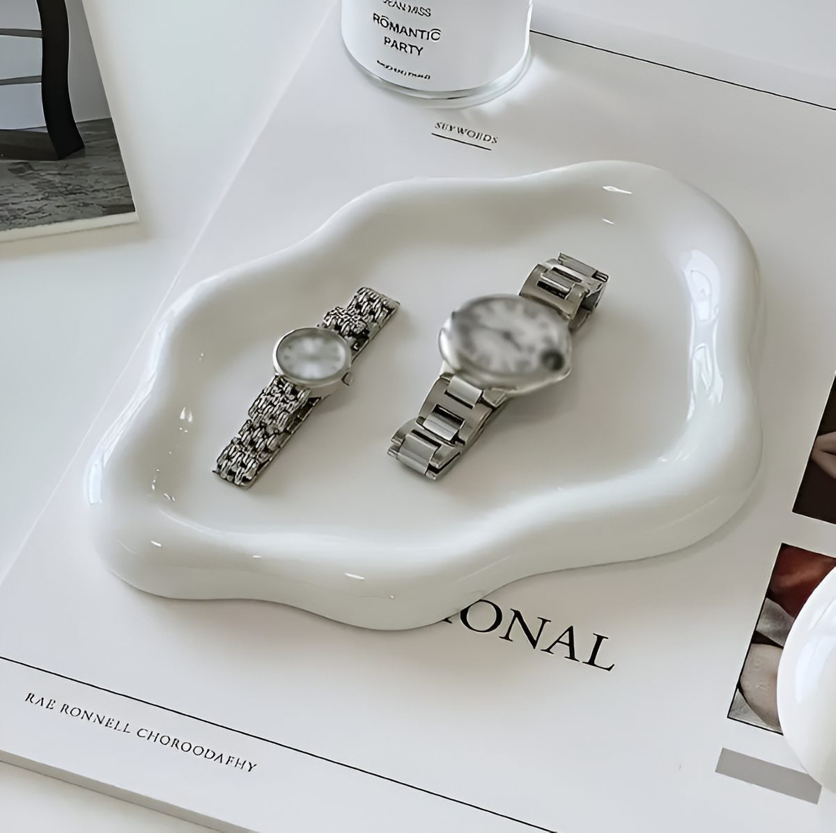 Elegant White Ceramic Jewelry Tray — product view 3