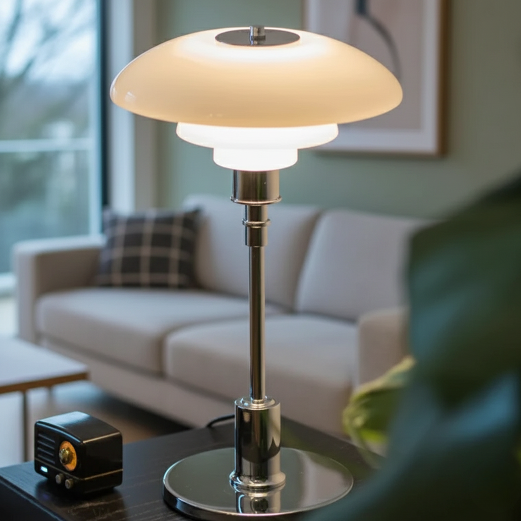 Scandinavian Glass Table Lamp with Minimalist LED Lighting — product view 11