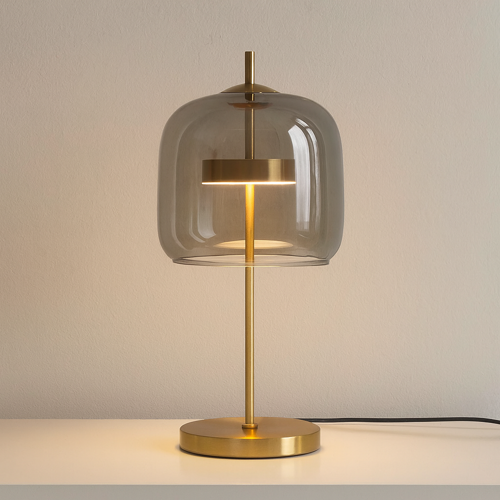 Stained Glass Table Lamp Gold Iron Base — product view 1