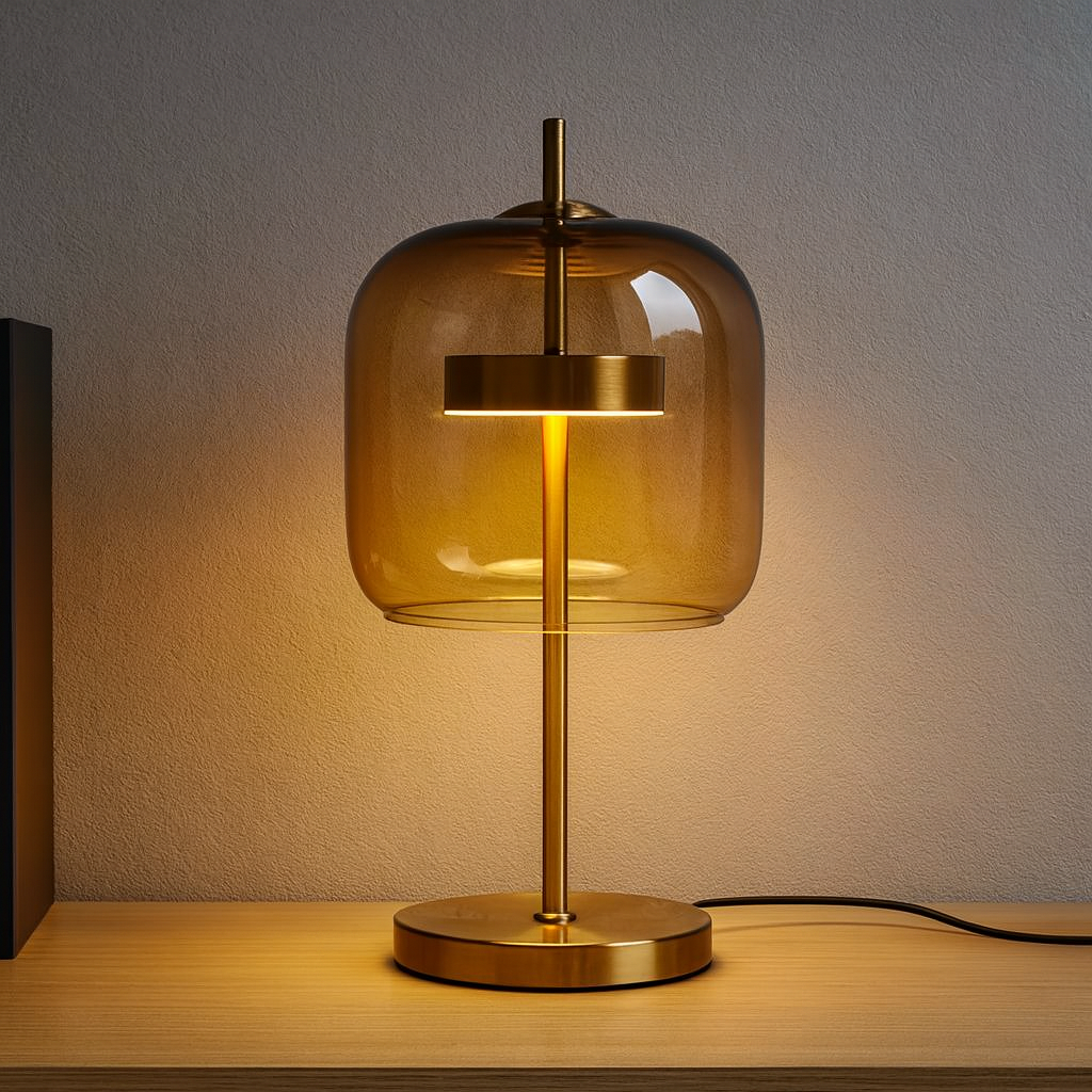Stained Glass Table Lamp Gold Iron Base — product view 2