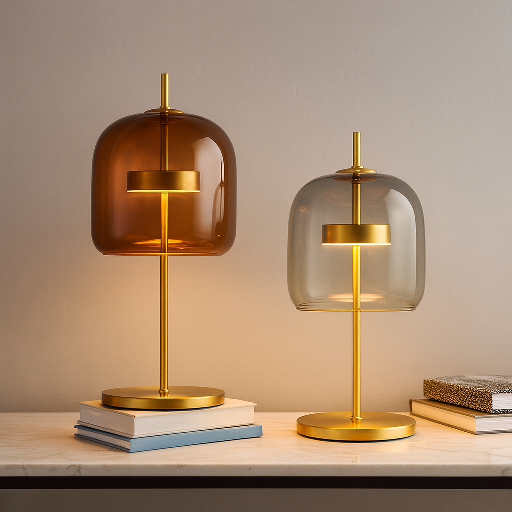 Stained Glass Table Lamp Gold Iron Base — product view 5