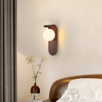 Modern Wood Effect LED Wall Light with Round Globe Shade — product view 6