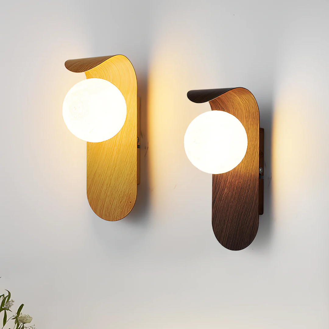 Modern Wood Effect LED Wall Light with Round Globe Shade — product view 8
