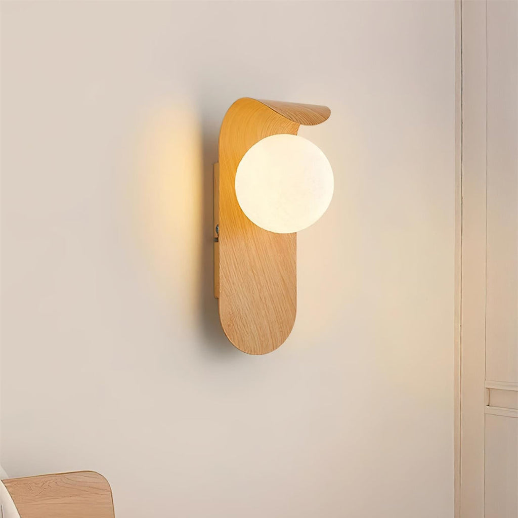 Modern Wood Effect LED Wall Light with Round Globe Shade — product view 9