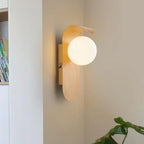 Modern Wood Effect LED Wall Light with Round Globe Shade — product view 10