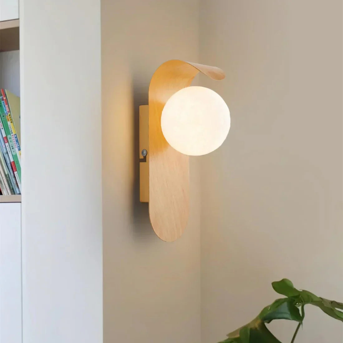 Modern Wood Effect LED Wall Light with Round Globe Shade — product view 10