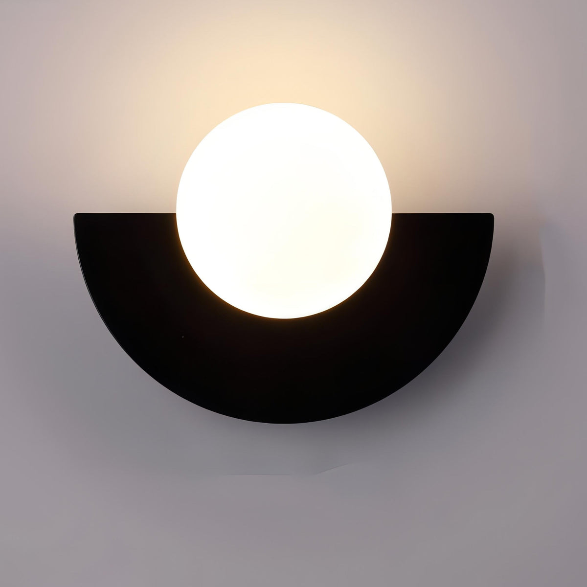 Modern Semicircle Wall Light with Round Glass Shade — product view 2