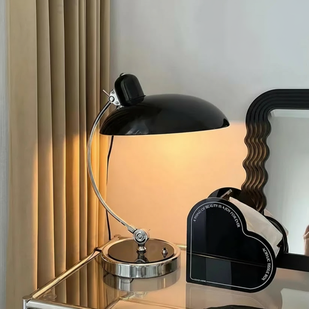 Modern Table Lamp Curved Chrome Metal Bedside Bauhaus Design — product view 2