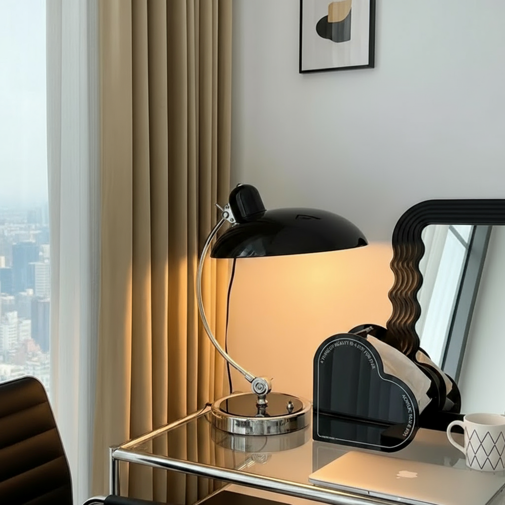 Modern Table Lamp Curved Chrome Metal Bedside Bauhaus Design — product view 4