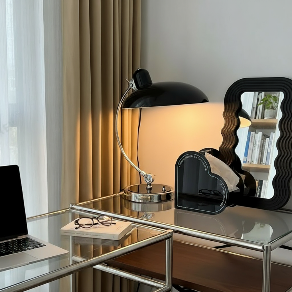 Modern Table Lamp Curved Chrome Metal Bedside Bauhaus Design — product view 5