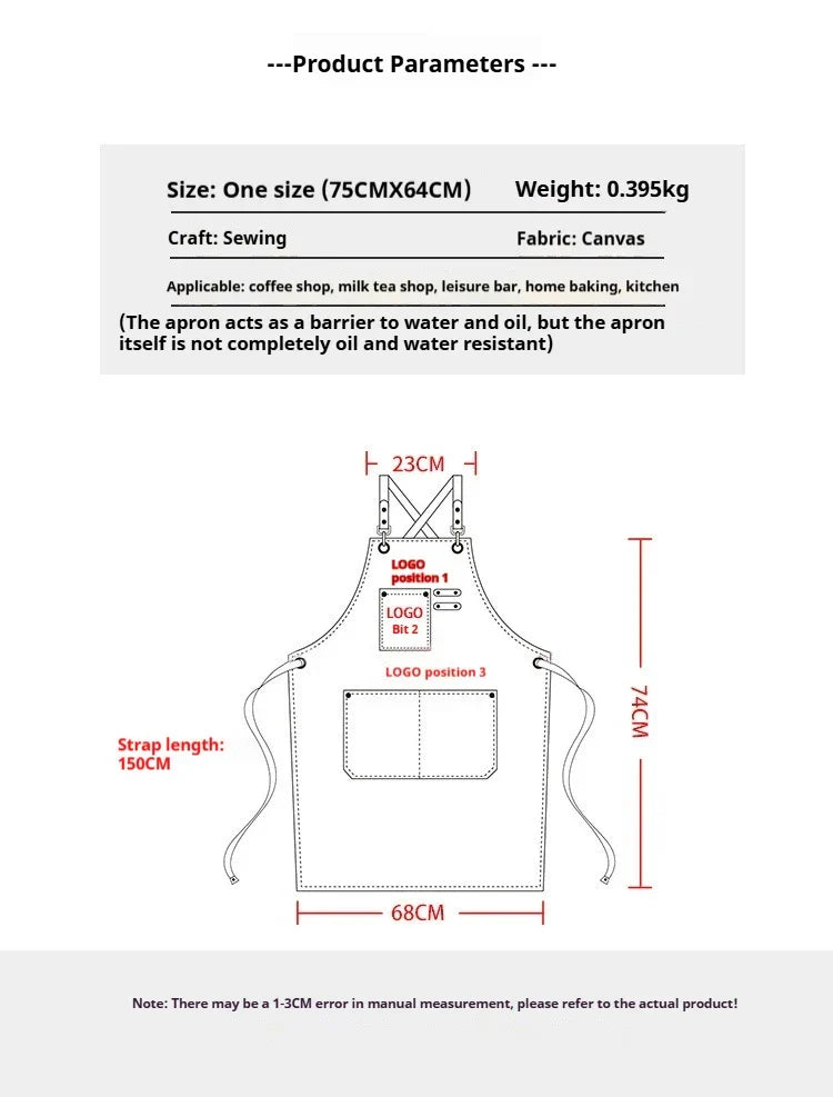 Canvas Apron Unisex Chef Kitchen Workwear Pockets Adjustable Fit — product view 13