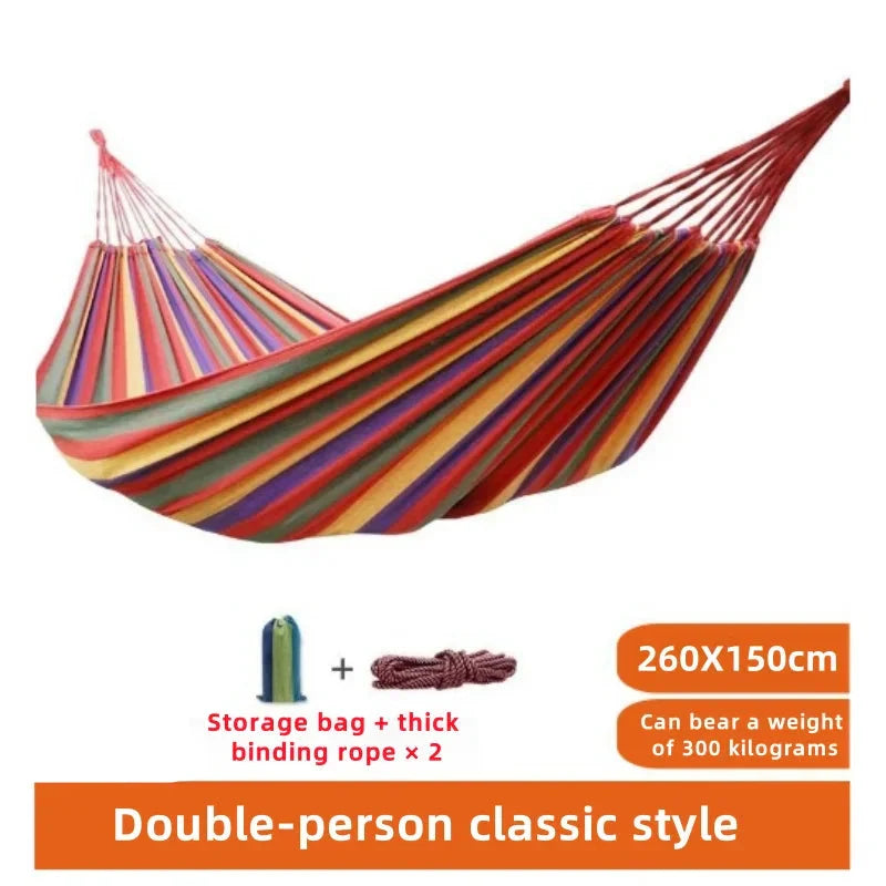 Double Hammock Striped Cotton Canvas Outdoor Camping Swing Bed — product view 5