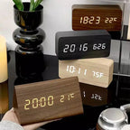 Digital Alarm Clock LED Wood Voice Control Temperature Display Bedside — product view 1