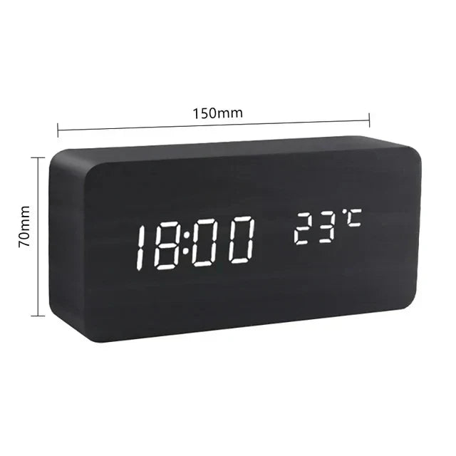 Digital Alarm Clock LED Wood Voice Control Temperature Display Bedside — product view 10