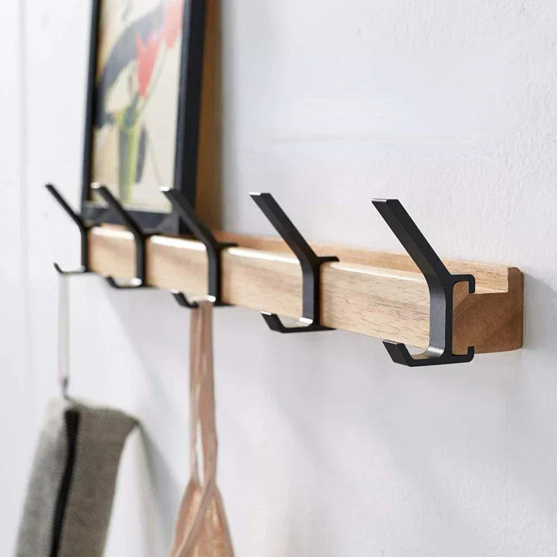 Wall Mounted Coat Rack Black Wood Adjustable Hooks Entryway Organizer — product view 1