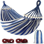 Double Hammock Canvas Swing Bed Wooden Spreader Bars Camping Outdoor — product view 6