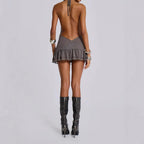 Backless Halter Mini Dress Deep V Neck Ruffle Cocktail Going Out — product view 3
