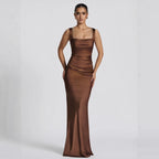 Ruched Maxi Dress Spaghetti Strap Bodycon Evening Gown — product view 1