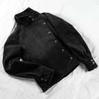 Washed Vintage Jacket Stand Collar Loose Fit Streetwear Button Front Black — product view 3