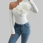 Off Shoulder Bodysuit Long Sleeve White Party Elegant Sexy Women — product view 2