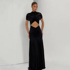 Women's Ruched Bodycon Maxi Dress Sexy Cutout Solid Color Long Dress — product view 1