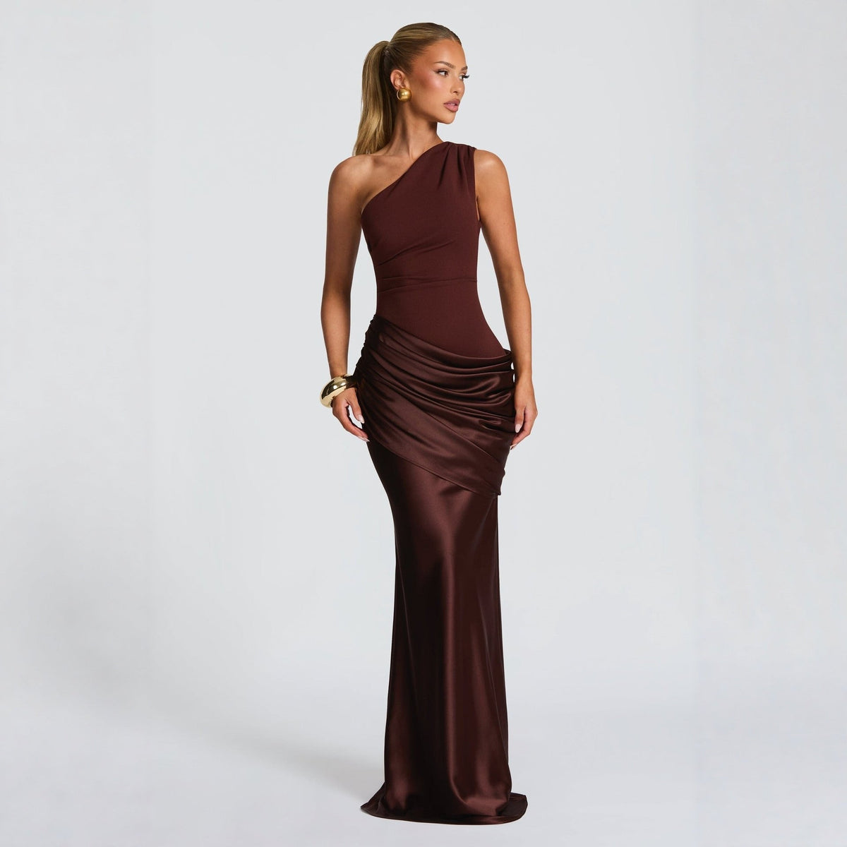 Satin Maxi Dress Long Sleeve Ruched Bodycon Elegant Evening Gown — product view 3