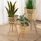 Bamboo Plant Stand Indoor Woven Flower Display Holder Boho Decor — product view 3