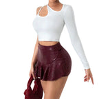 Faux Leather Coated Stretch Mini Skirt Pants — product view 3