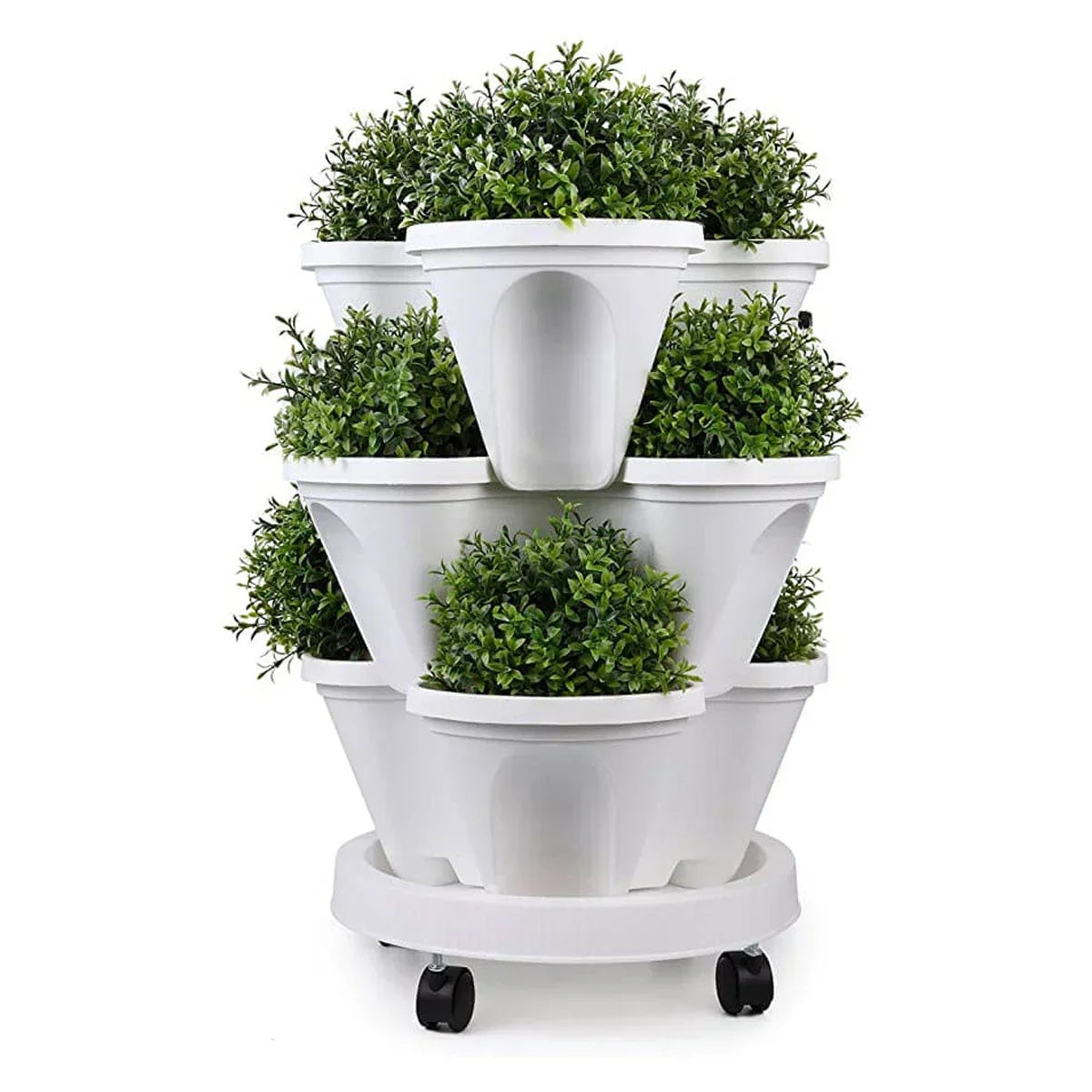 Space saving stackable plant pots – Vertical planting system with wheels — product view 4