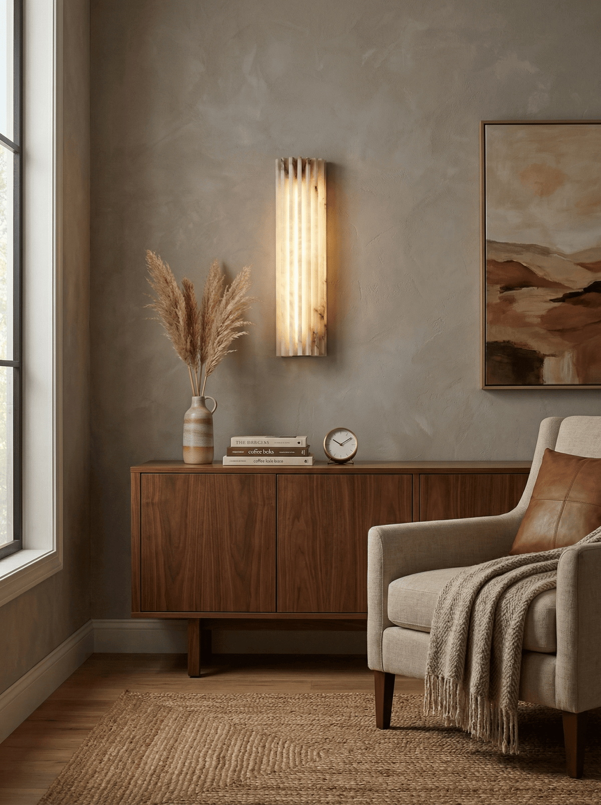 Sculptural Elegance Soft Stone Dimmable Wall Light in Alabaster Pattern — product view 25