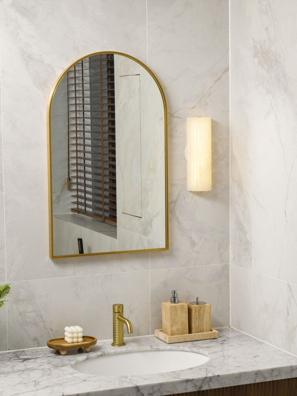 Sculptural Elegance Soft Stone Dimmable Wall Light in Alabaster Pattern — product view 33