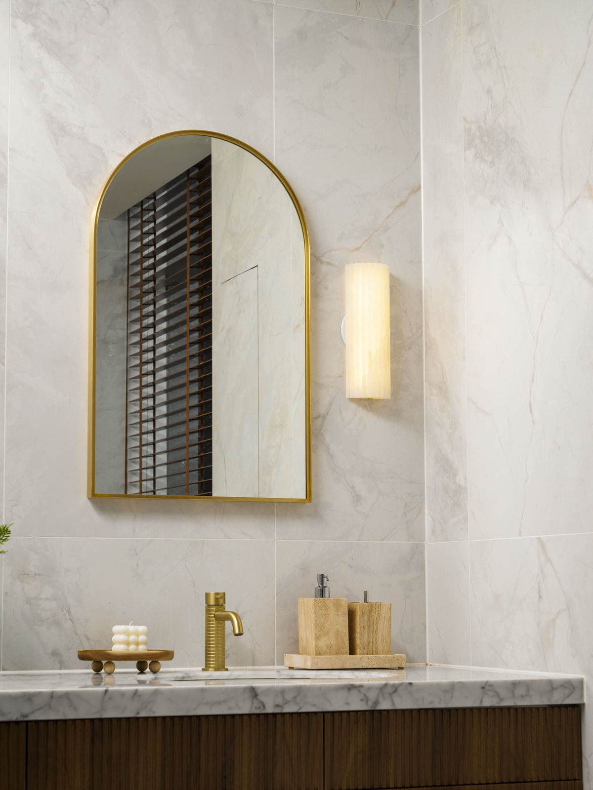 Sculptural Elegance Soft Stone Dimmable Wall Light in Alabaster Pattern — product view 35