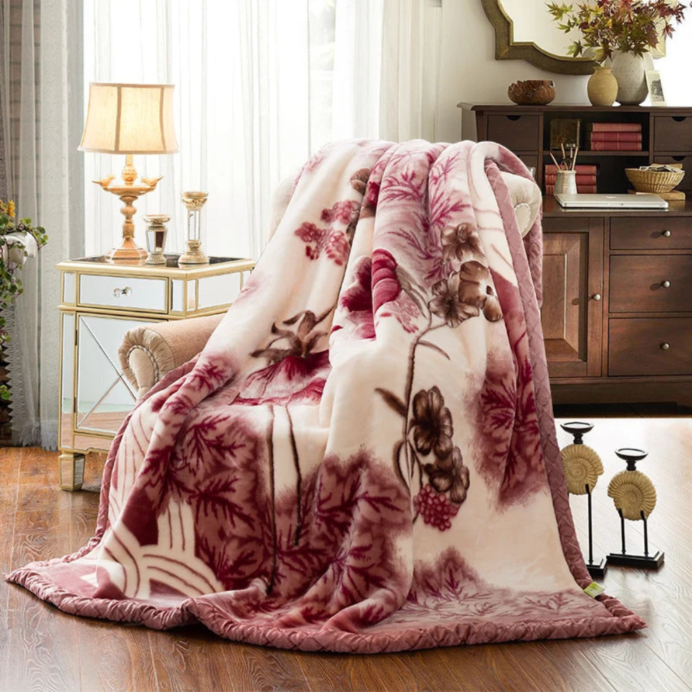 Thick Floral Double Layered Fluffy Blanket - Quilted Throw for Chilly Winter — product view 1