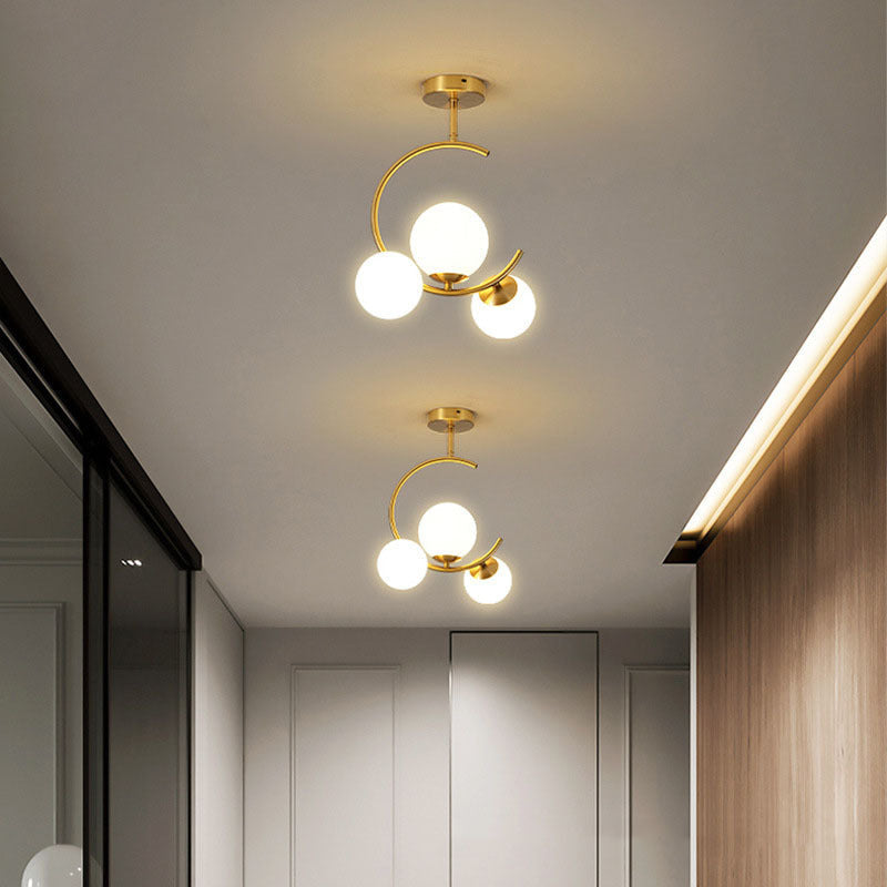 Scandinavian Round Glass and Iron Curved LED Ceiling Light - Semi-Flush Mount — product view 1
