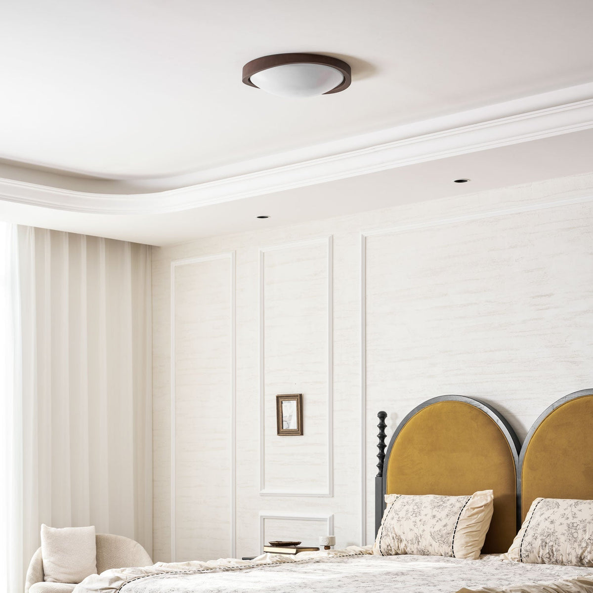 Elegant Slim Walnut LED Ceiling Lamp with Curved Edge - Flush Mount — product view 24