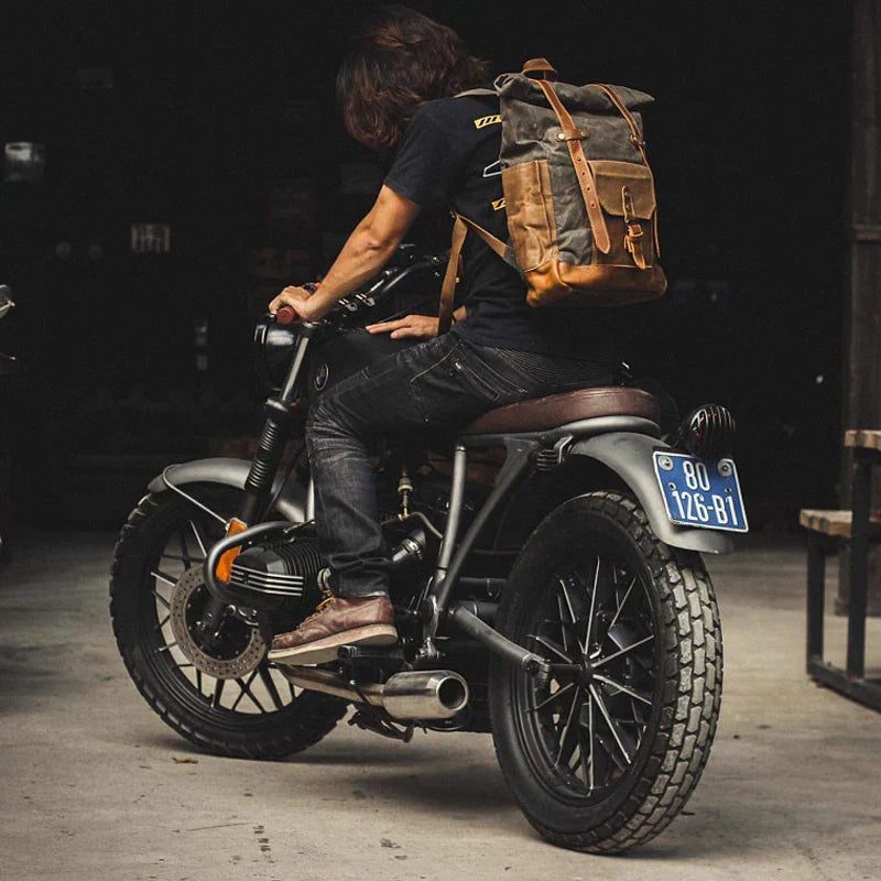 Sleek Military Vintage-inspire Roll-Top Canvas Laptop Backpack for Travel and Hiking — product view 3